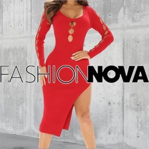 NWT | Fashion Nova | Red Sweater Midi Dress - Large